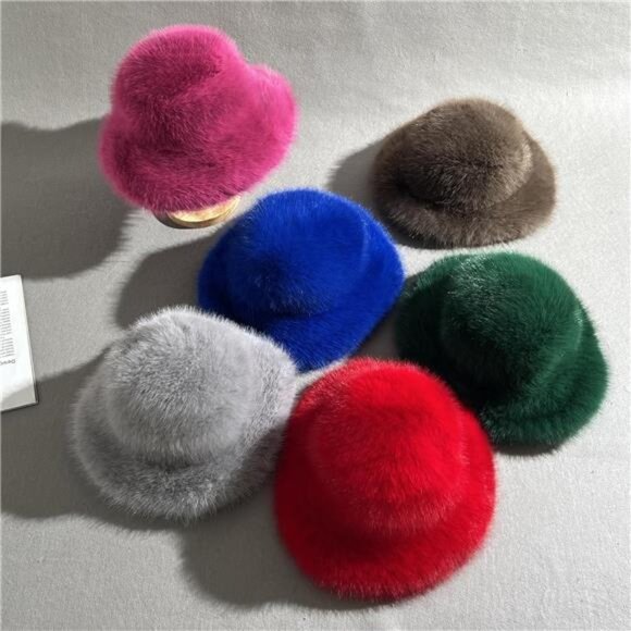 Luxury Faux Fur Bucket Hat for Women White - Picture 4 of 7